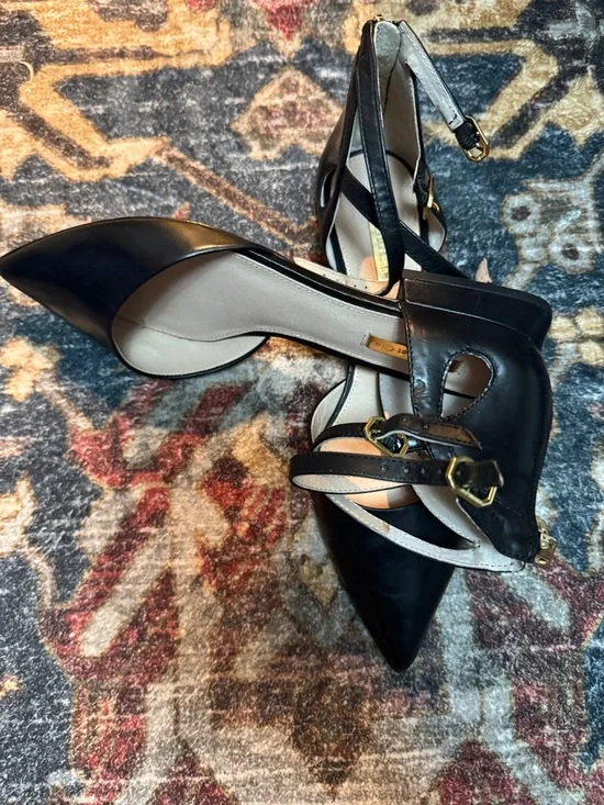 Louise et Cie Black Pointed-Toe Ankle-Strap Flats. - Picture 5 of 6